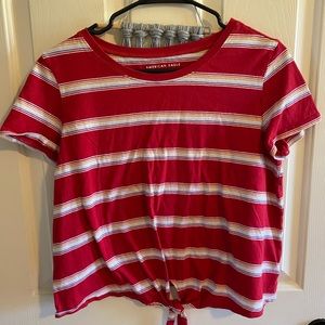 American Eagle Short Sleeves Front Tie Stripe Shirt
